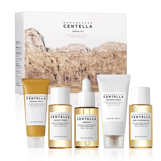 SKIN1004 Madagascar Centella Travel Kit, Toner, Ampoule, Soothing Cream, Cleansing Oil, Ampoule Foam, Basic Skincare Mini 5pcs